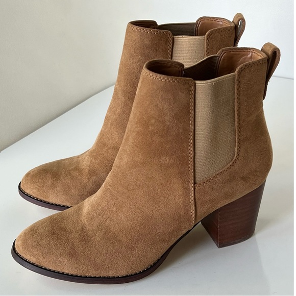 J. Crew Shoes - J.Crew Rory Tan Microsuede Heeled Ankle Boots Booties Size 6